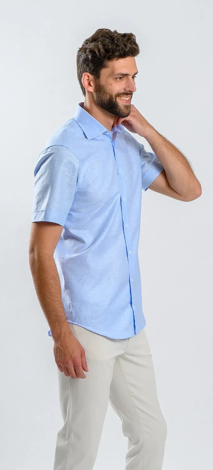 Alain Delon camicia manica corta extra slim azzurra lino
