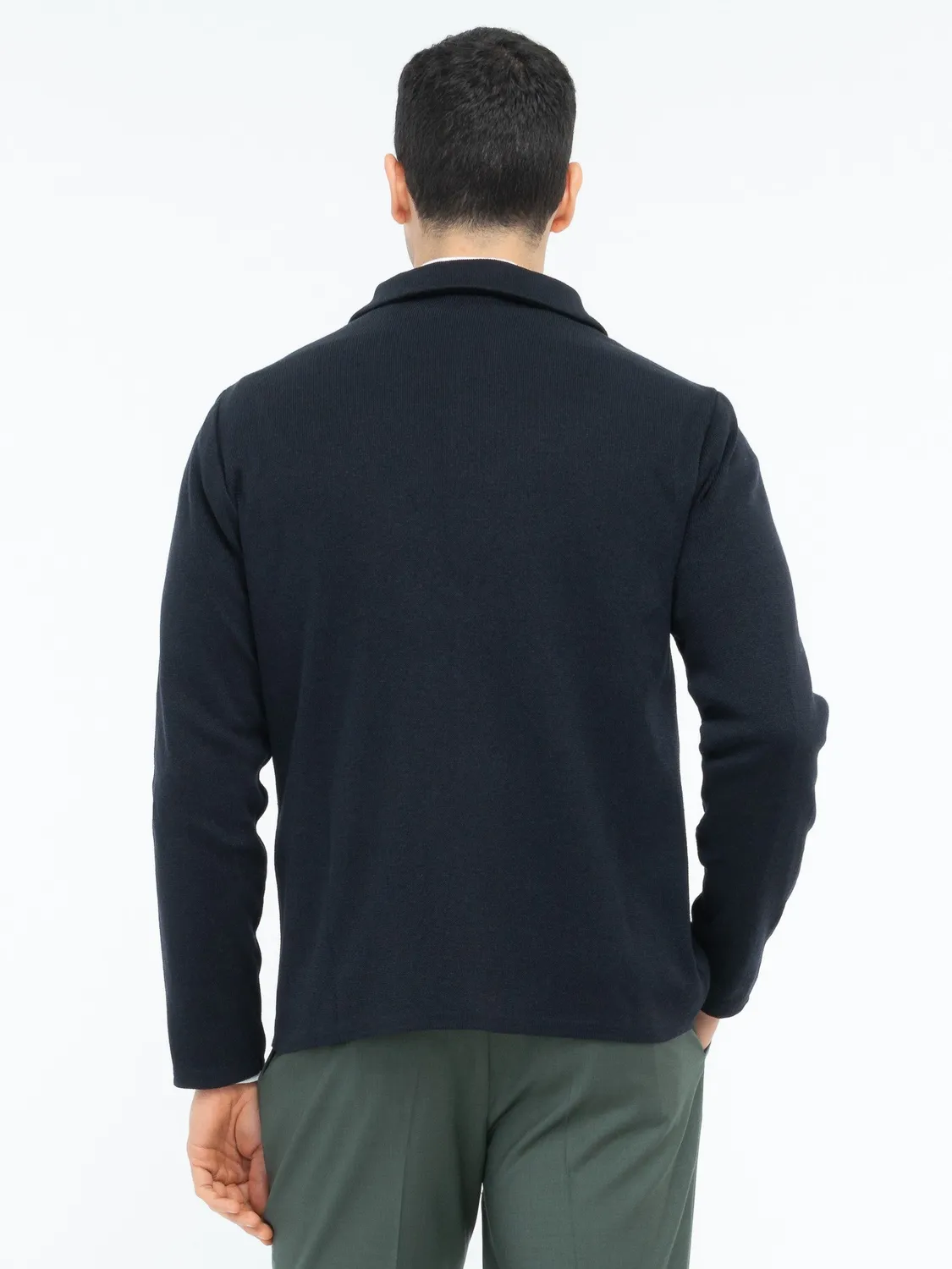 Paoloni Overshirt maglia piquet blu misto lana