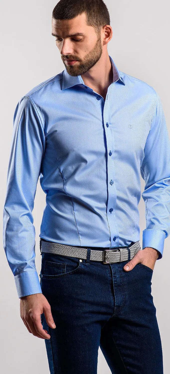Alain Delon Camicia Uomo Slim Fit Blu da Ufficio Cotone