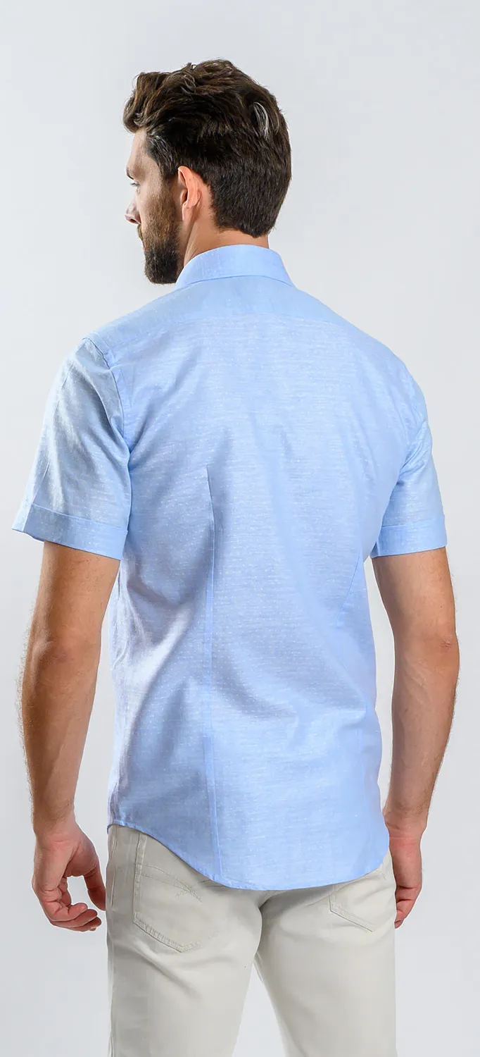 Alain Delon camicia manica corta extra slim azzurra lino