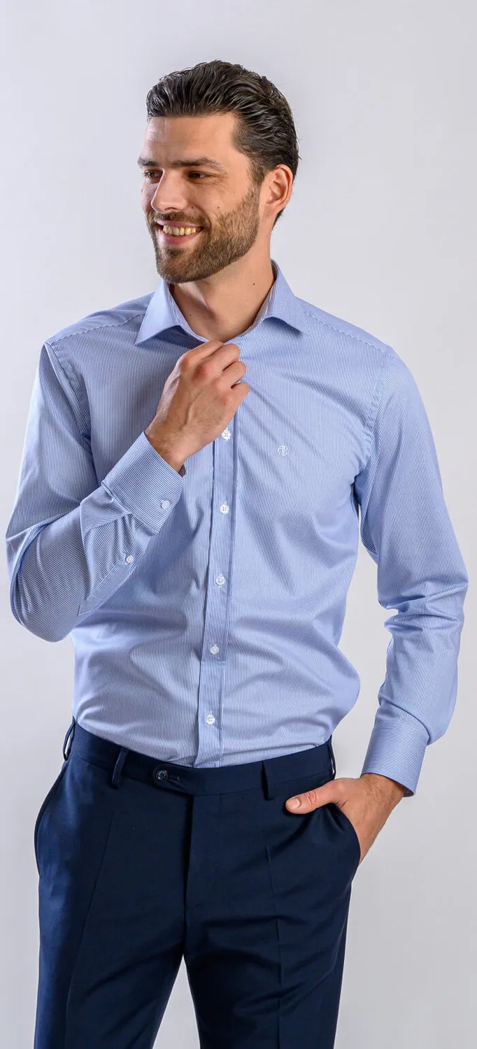 Alain Delon Slim Fit camicia a righe bianco blu cotone