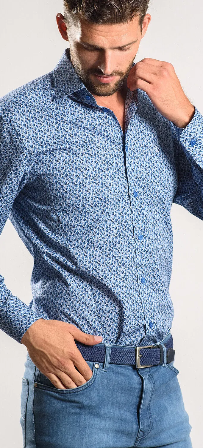 Alain Delon camicia extra slim blu fantasia floreale