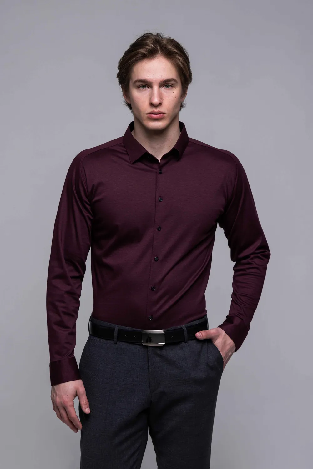 Alain Delon camicia extra slim fit bordeaux stretch jersey