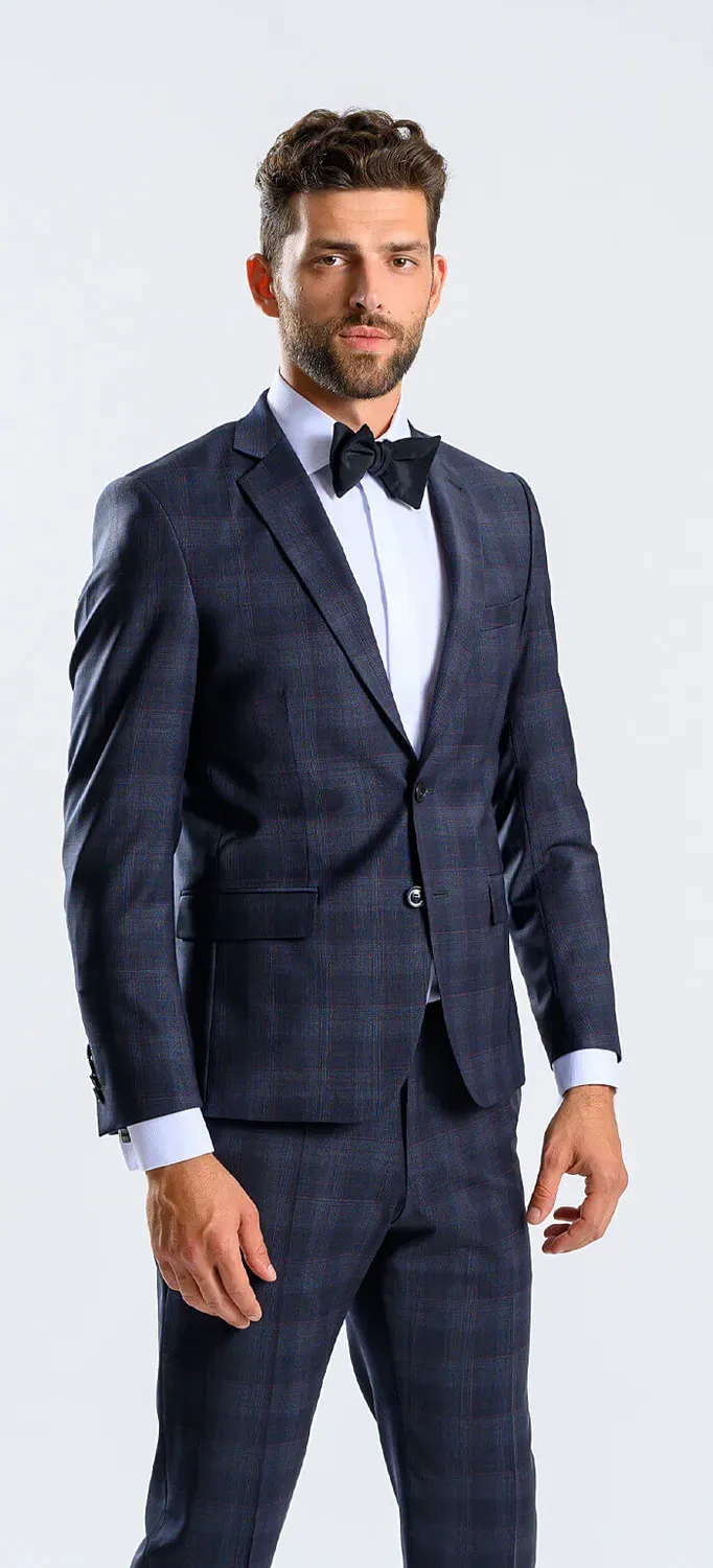 Alain Delon completo slim blu quadri bordeaux