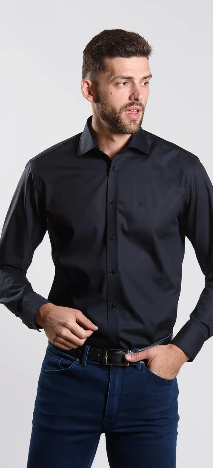 Alain Delon camicia extra slim fit nera cotone taglia 38