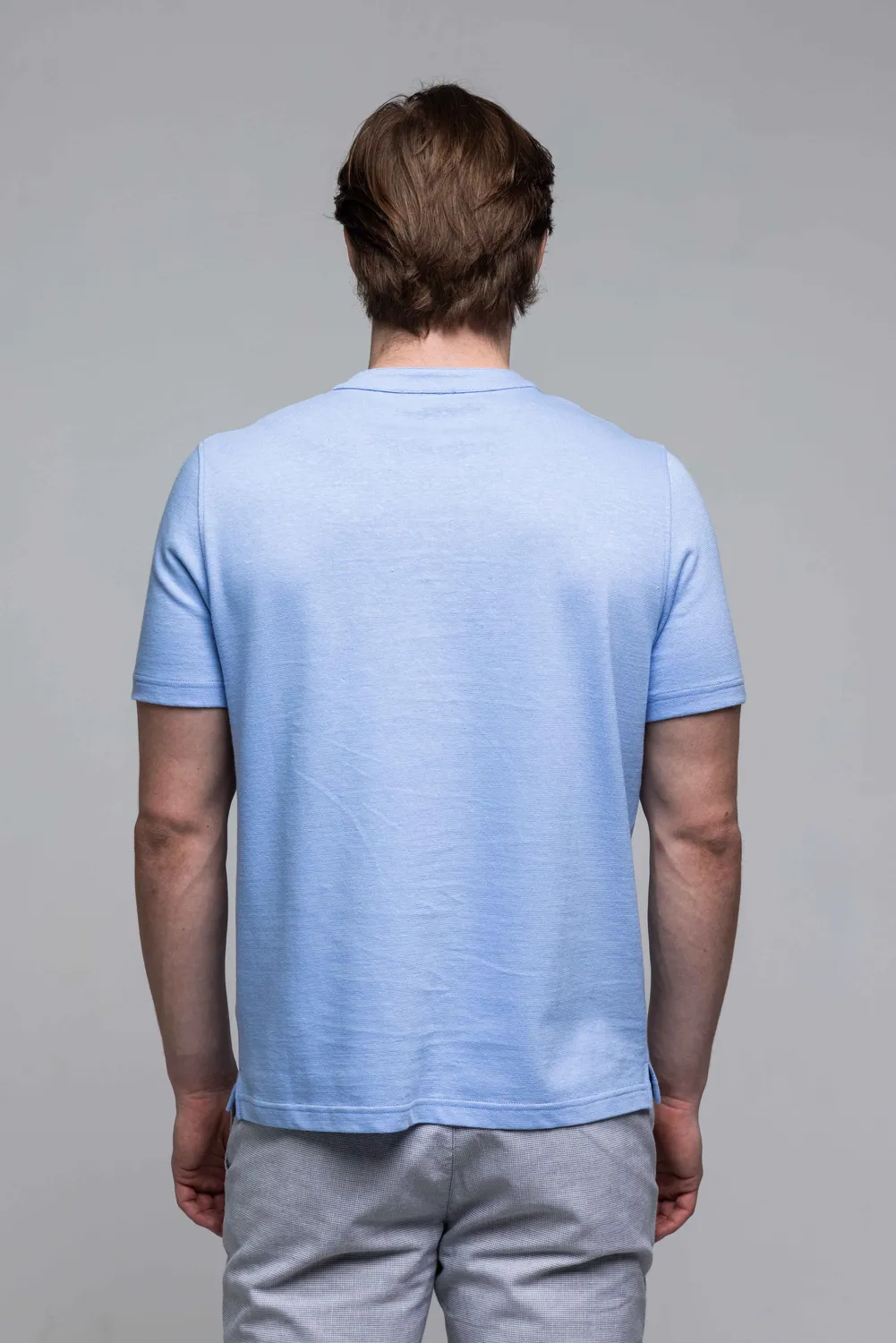 Alain Delon T-shirt cotone lino blu con bottoni