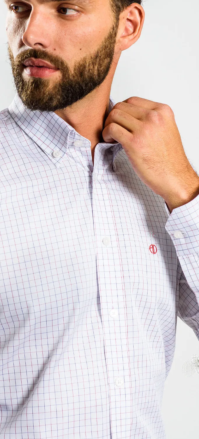Alain Delon camicia Classic Fit bianca quadri cotone