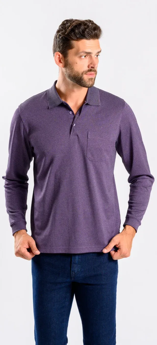 Alain Delon polo manica lunga viola micropima cotone