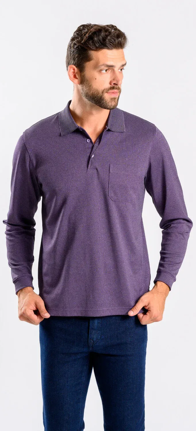 Alain Delon polo manica lunga viola micropima cotone