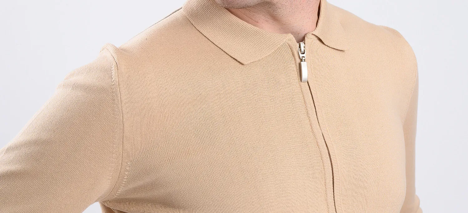 Alain Delon Maglione Beige con Zip Slim Fit Cotone
