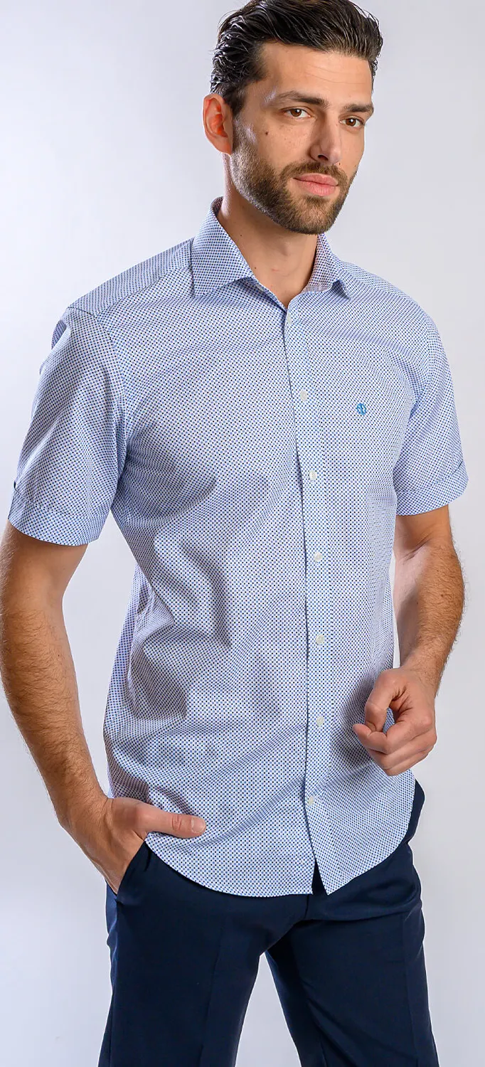 Alain Delon camicia slim fit bianca manica corta fantasia blu