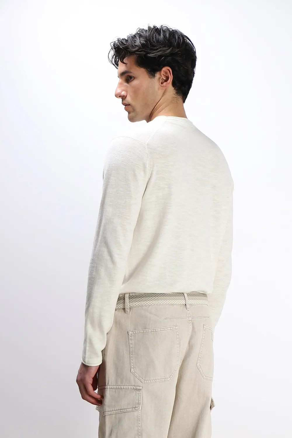 Sonny Bono maglia cotone slub taschino gesso