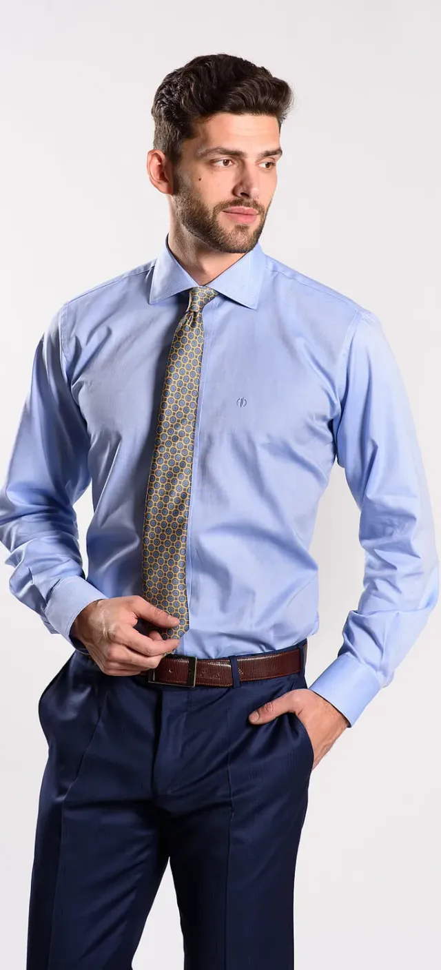 Alain Delon Blue Slim Fit camicia tinta unita blu