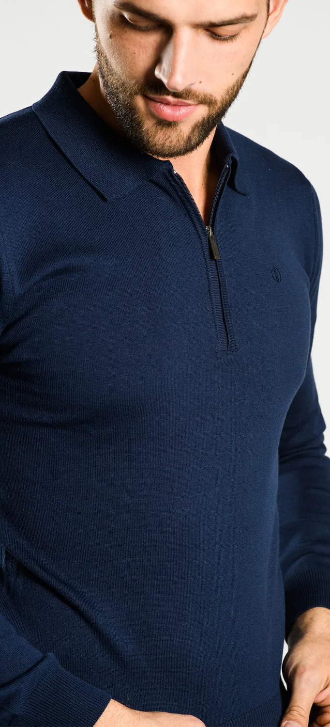 Alain Delon polo manica lunga blu navy zip taglia S