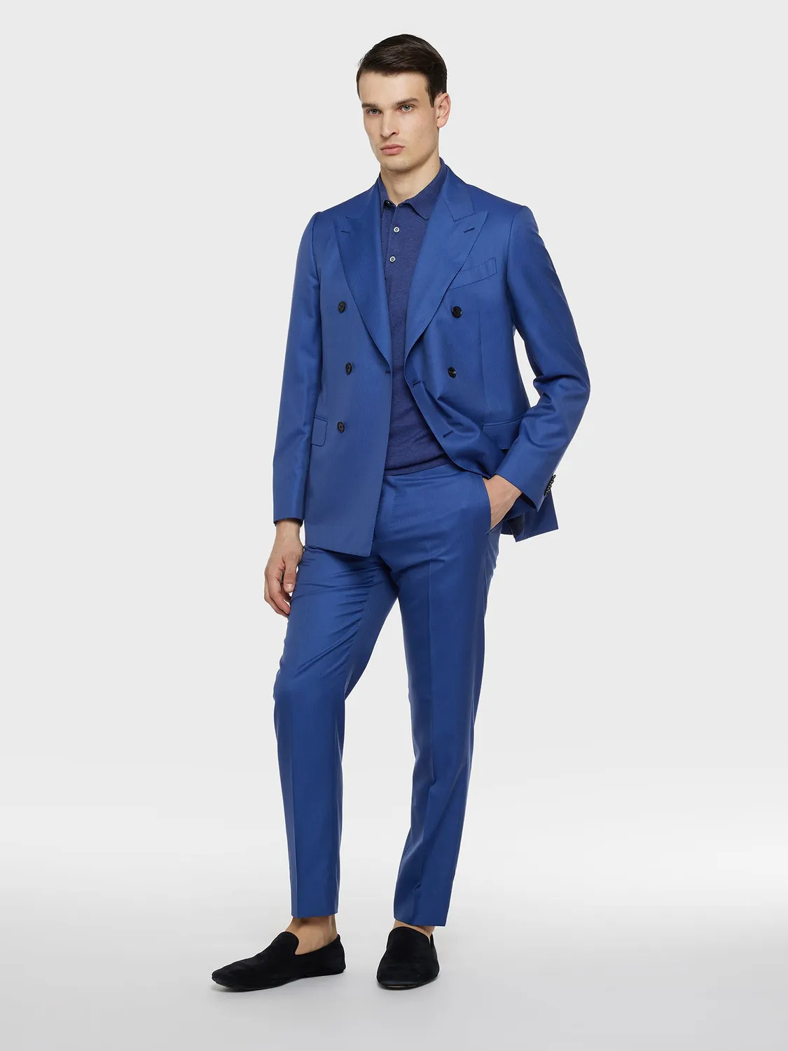 Caruso Polo Seta Cotone Blu Maniche Corte
