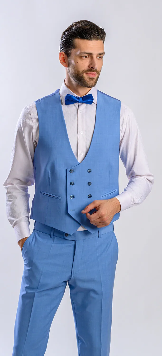 Alain Delon abito slim fit azzurro gilet doppiopetto