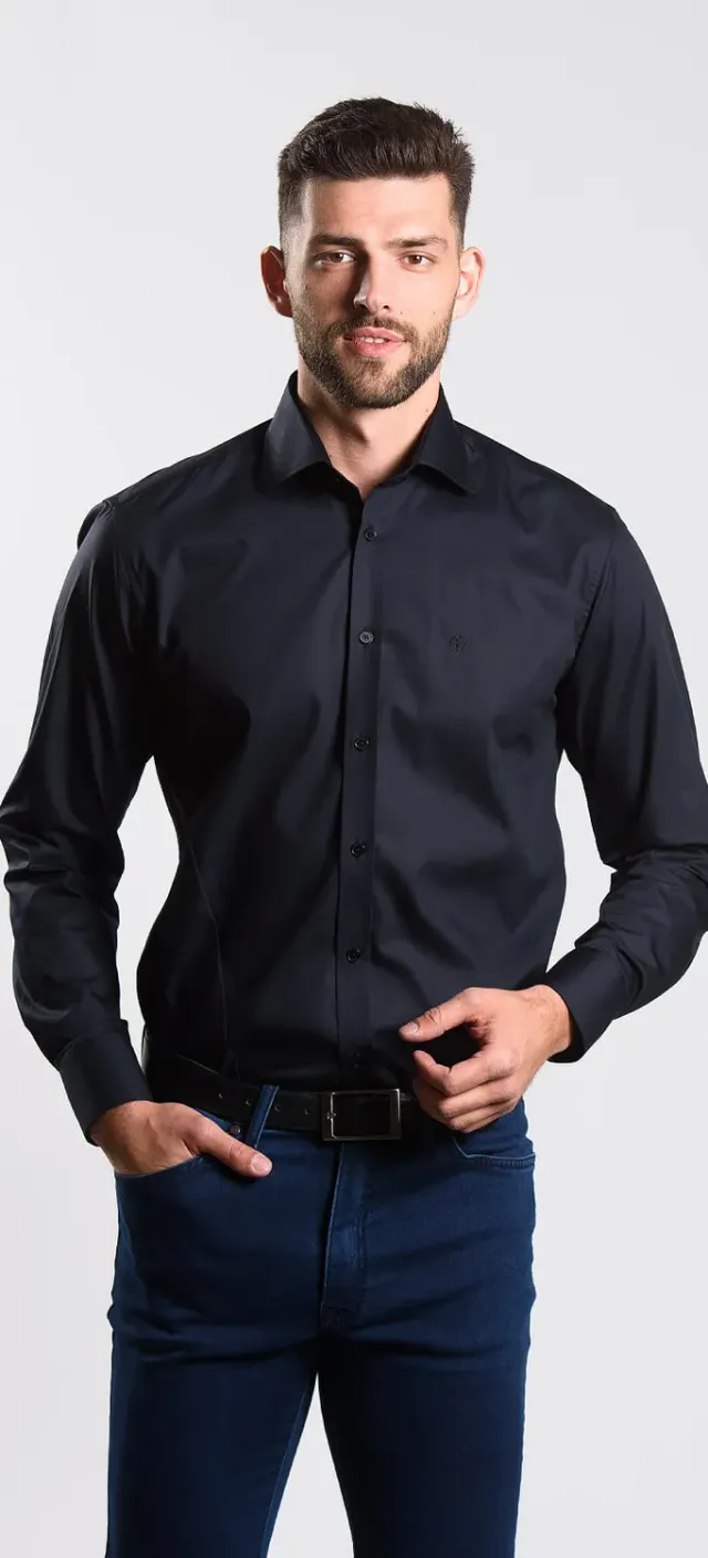 Alain Delon camicia extra slim fit nera cotone taglia 38