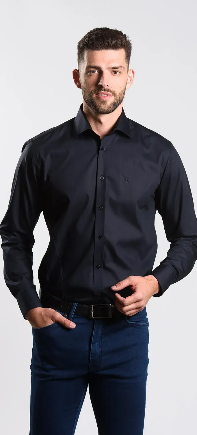 Alain Delon camicia extra slim fit nera cotone taglia 38