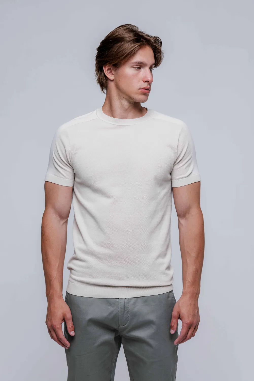 Alain Delon t-shirt maglia sabbia cotone taglia M elegante