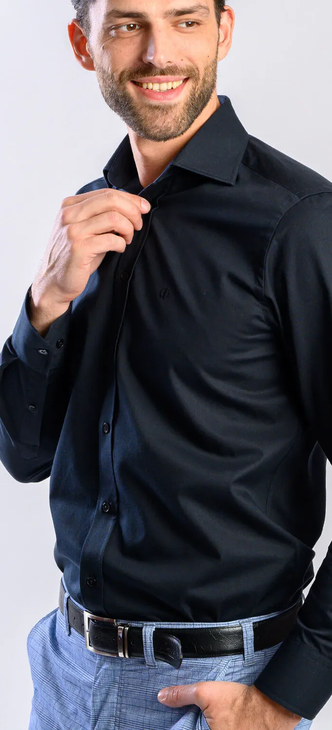 Alain Delon camicia slim fit nera cotone Getzner