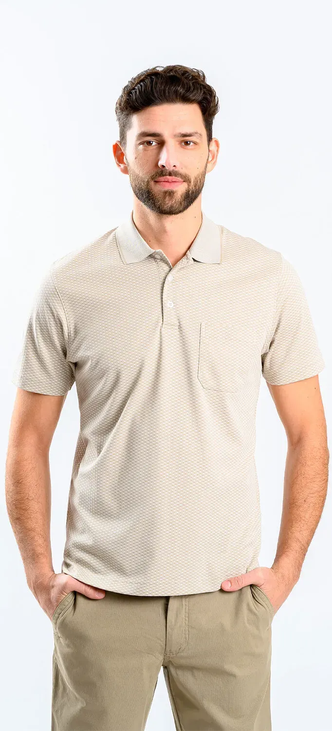 Alain Delon polo beige fantasia quadri slim fit cotone