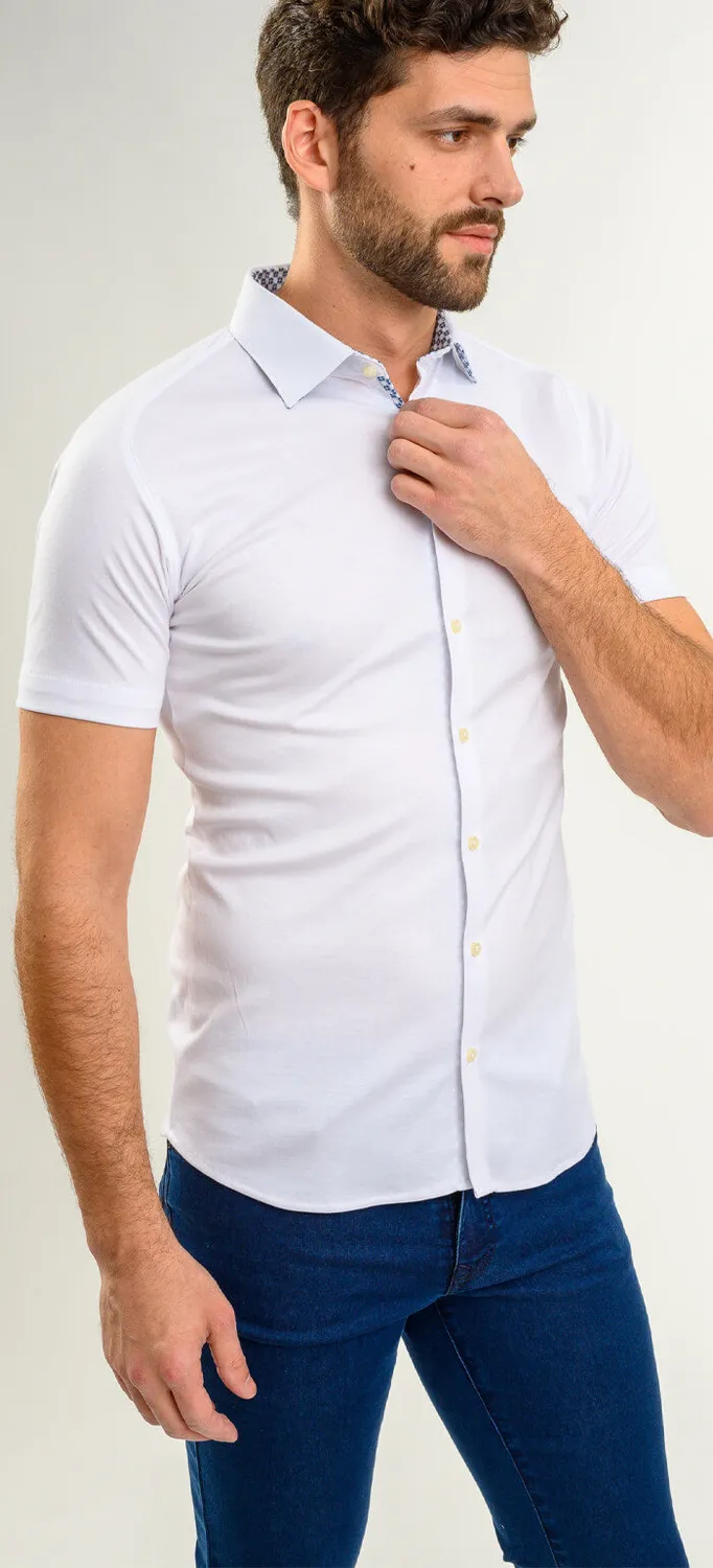 Alain Delon camicia bianca stretch manica corta extra slim