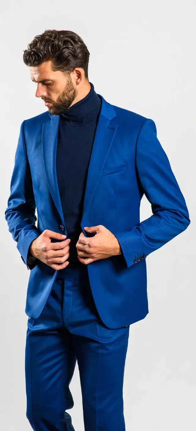 Alain Delon Slim Fit abito blu royal taglia 33 elasticizzato