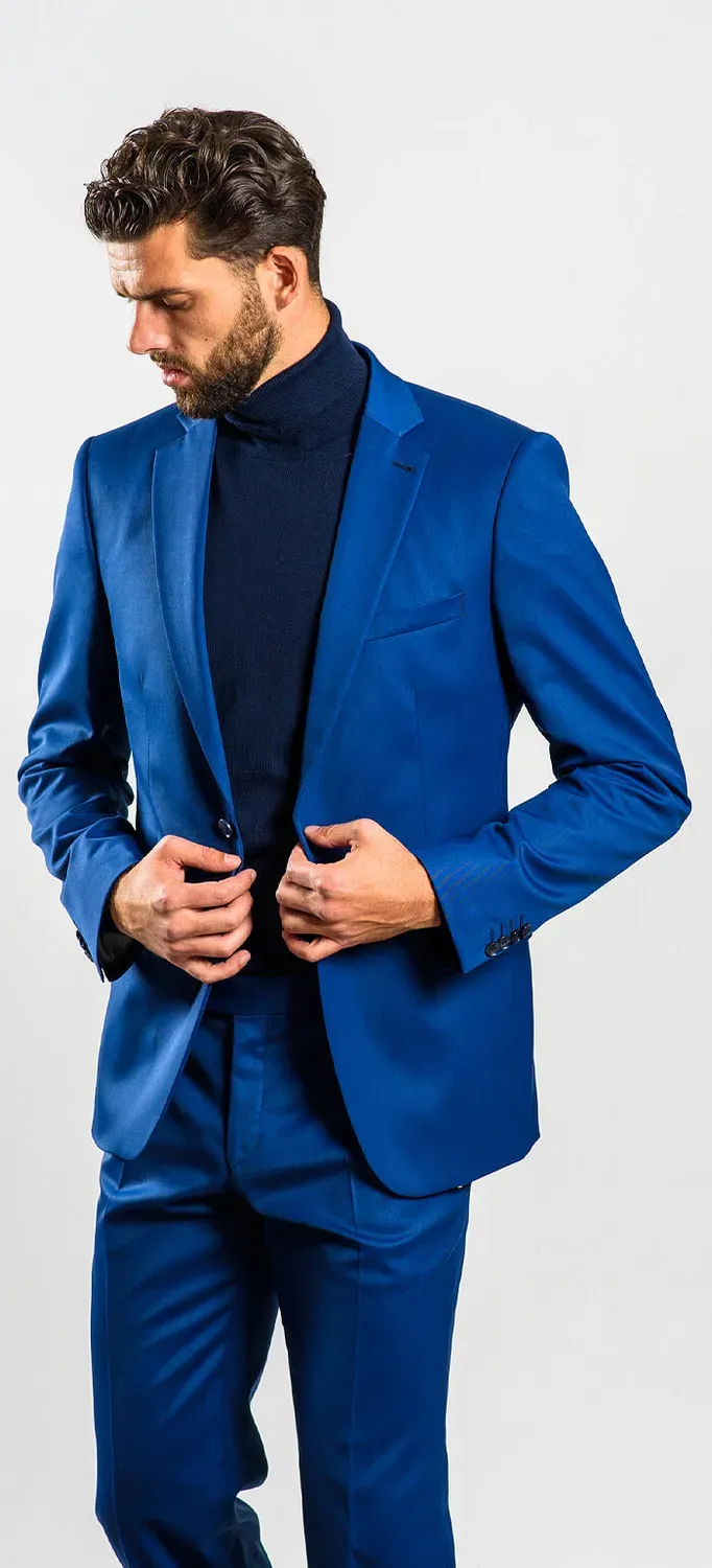 Alain Delon Slim Fit abito blu royal taglia 33 elasticizzato