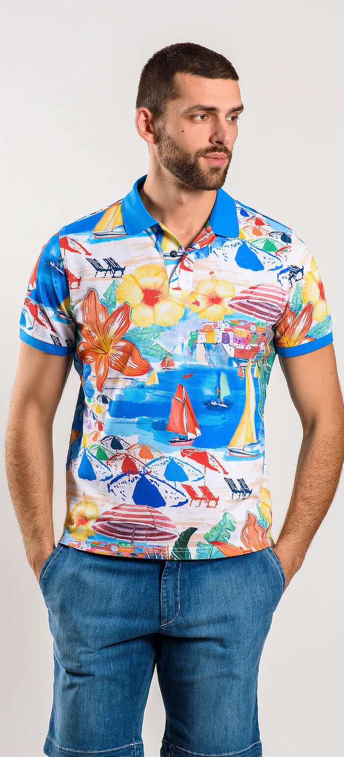 Alain Delon polo cotone fantasia mare slim fit S