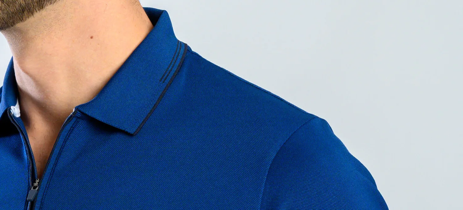 Alain Delon Polo Blu Zip Slim Leggera Traspirante