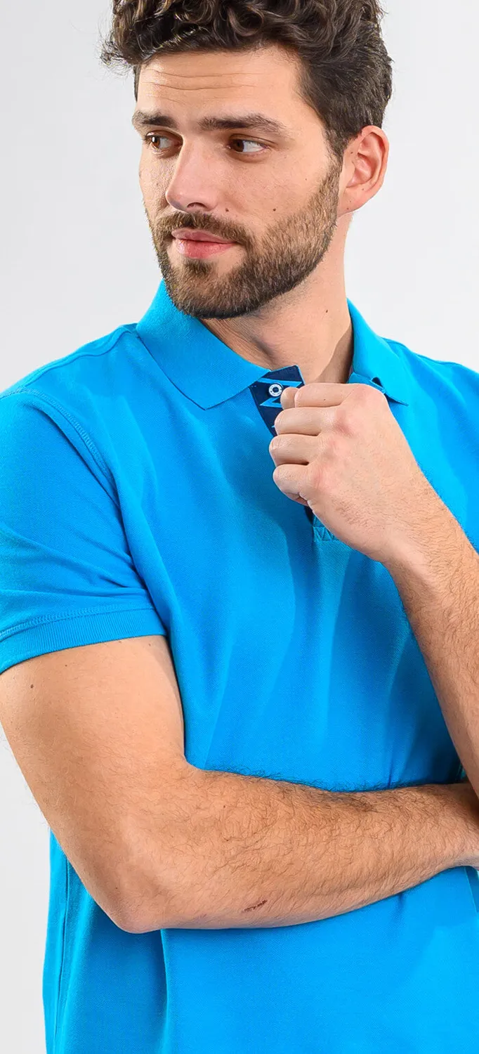 Alain Delon polo turchese cotone slim fit manica corta