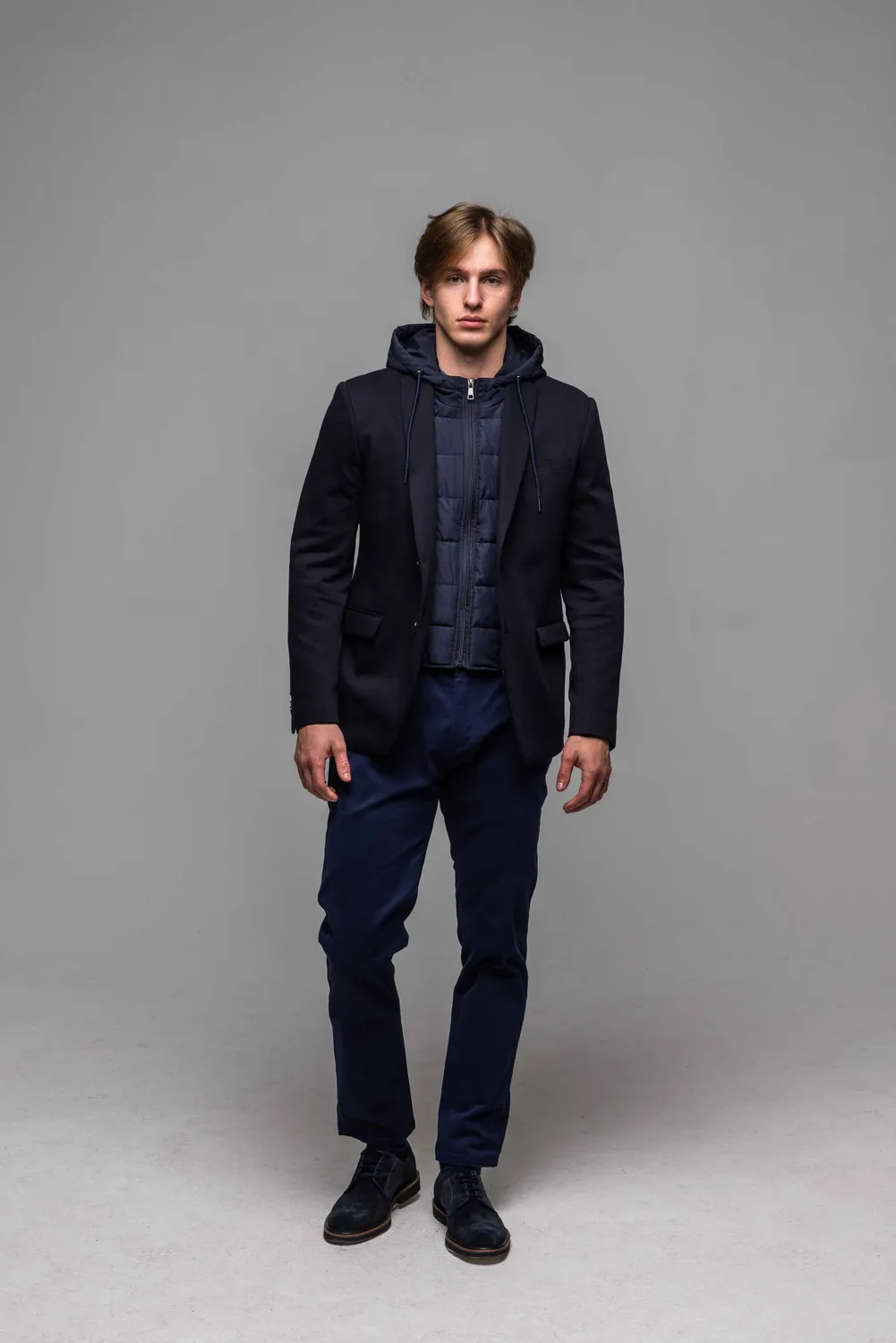 Alain Delon Giacca Uomo Blu Inserto Cappuccio