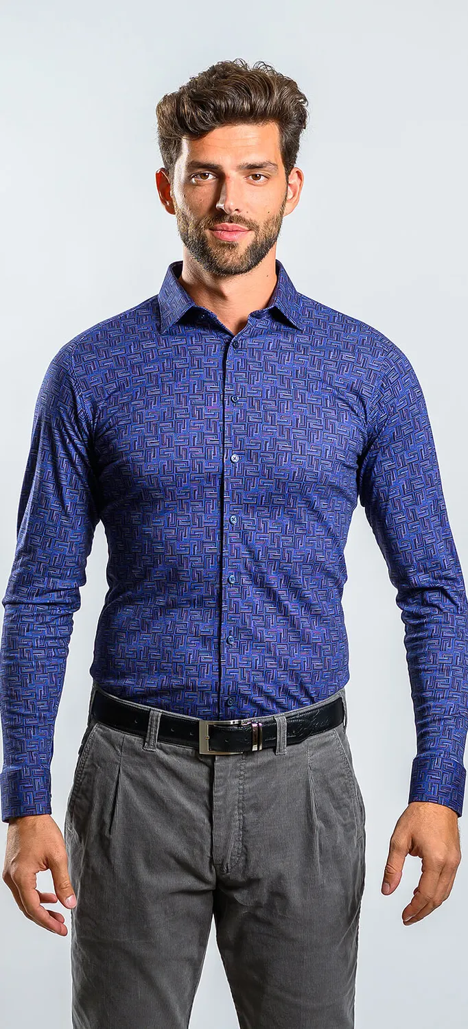 Alain Delon Extra Slim Fit camicia blu elasticizzata