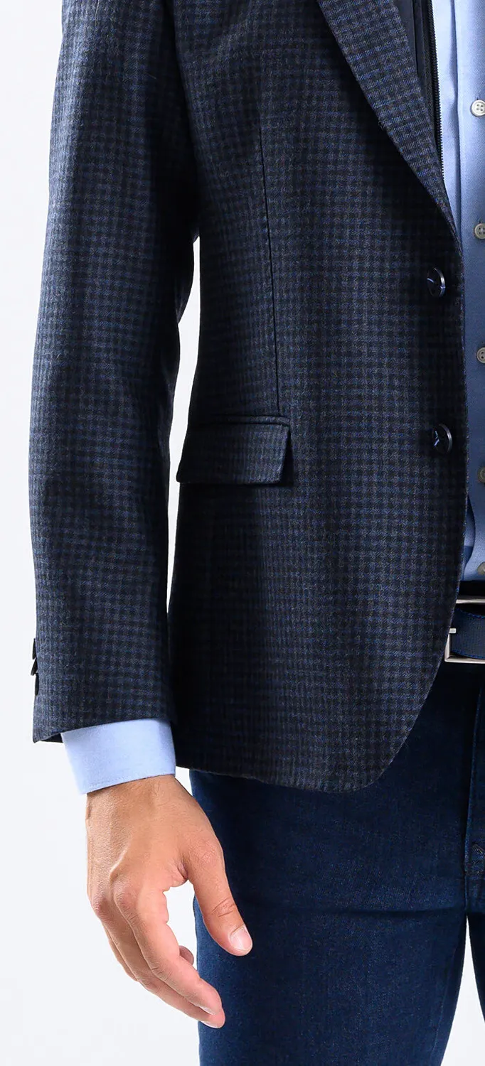 Alain Delon blazer slim blu quadri lana fodera zip taglia XL