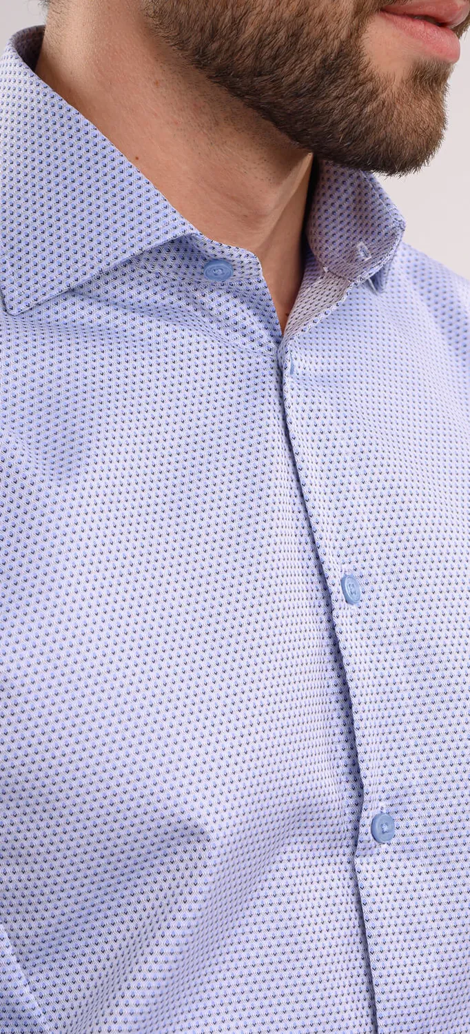 Alain Delon camicia extra slim fit bianca rombi blu cotone