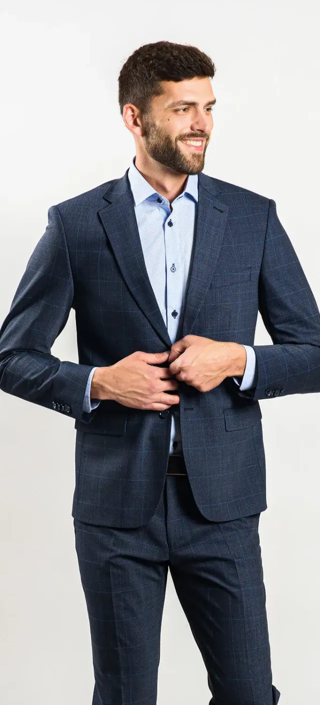 Alain Delon Abito Slim Fit Grigio-Blu Taglia 26 Quadri