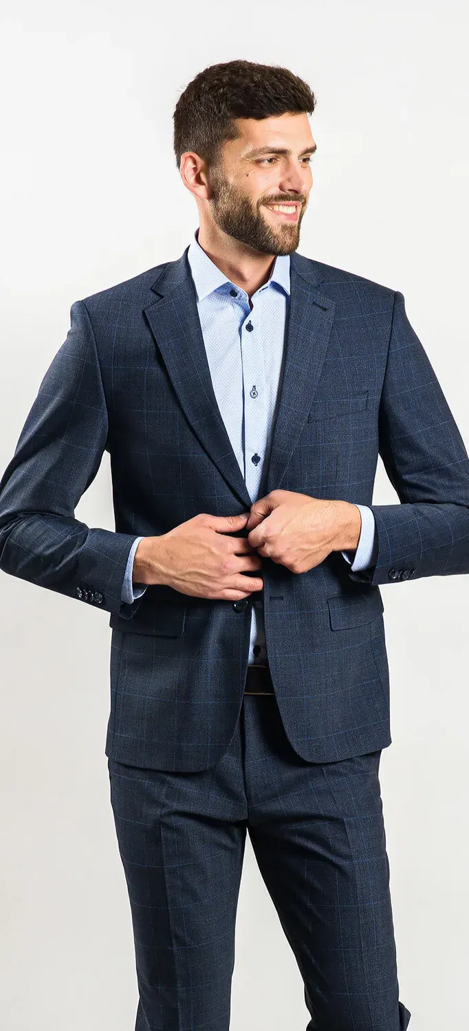 Alain Delon Abito Slim Fit Grigio-Blu Taglia 26 Quadri