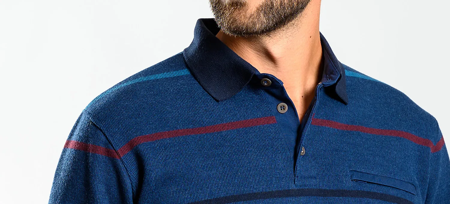 Alain Delon polo uomo manica lunga blu a righe