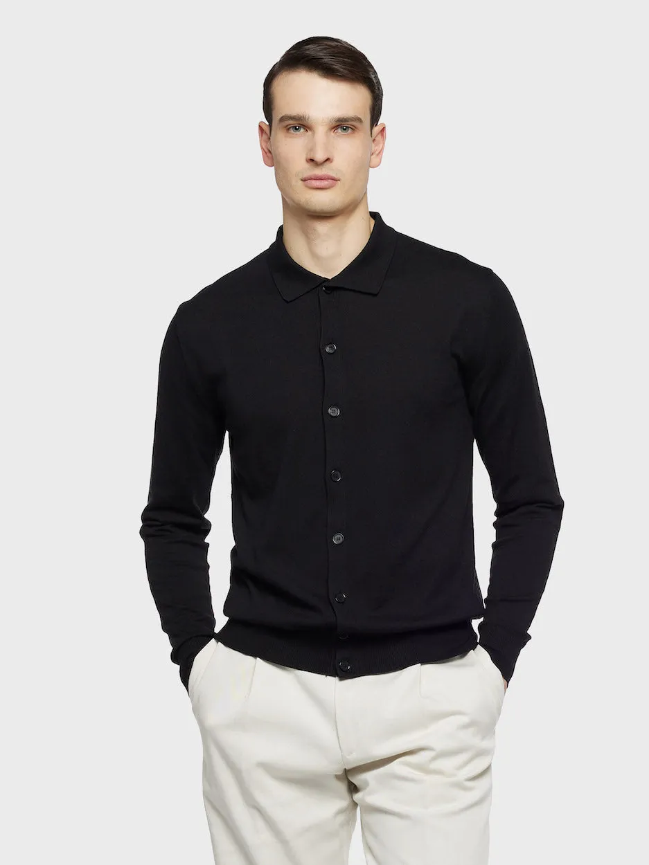 Caruso Polo Cardigan Maniche Lunghe Seta e Cotone Nero