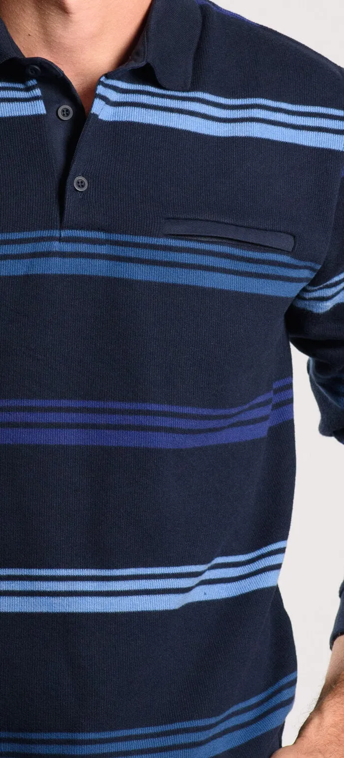 Alain Delon polo manica lunga blu navy taschino M