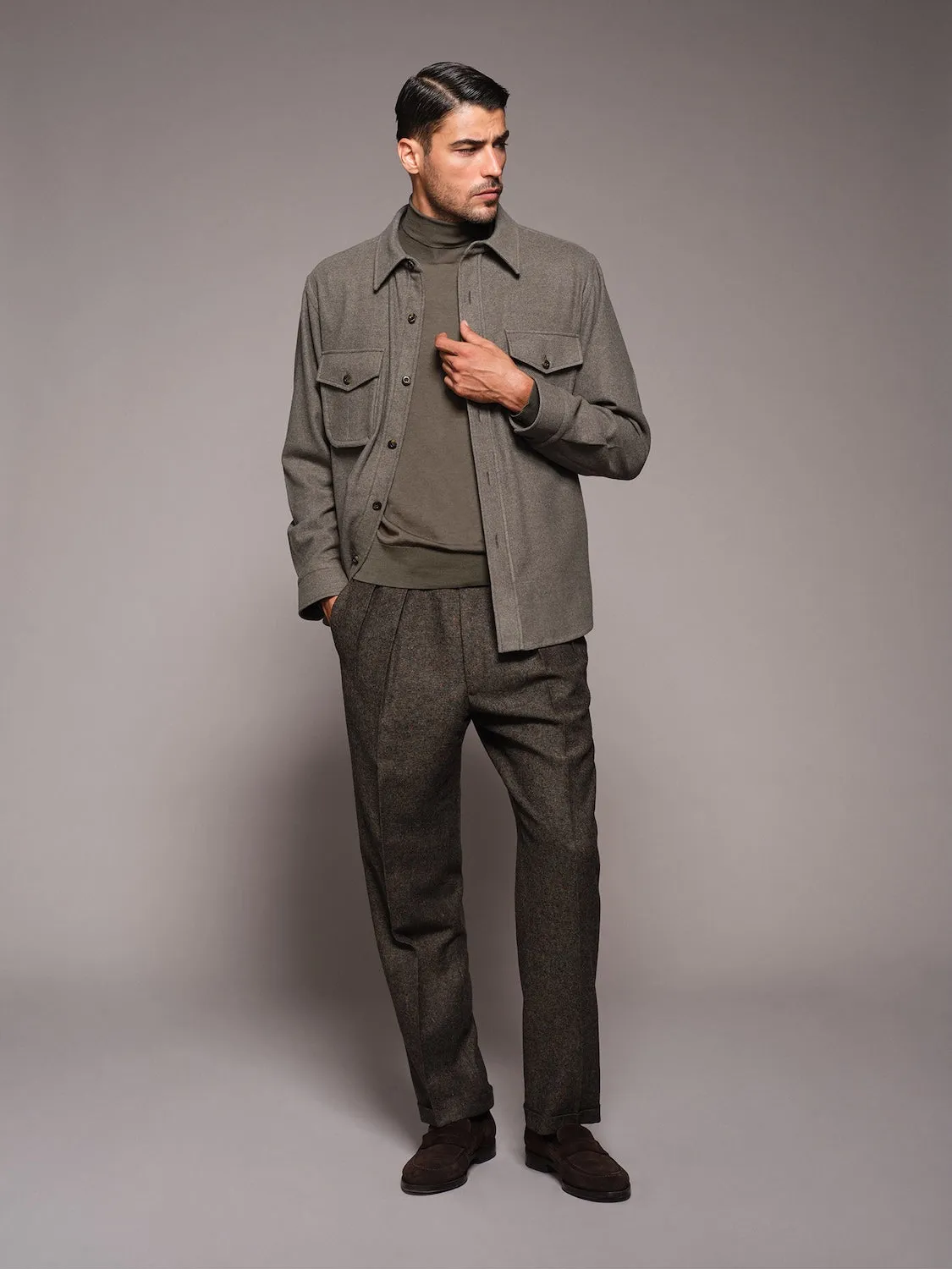 Caruso dolcevita lana seta cashmere verde uomo