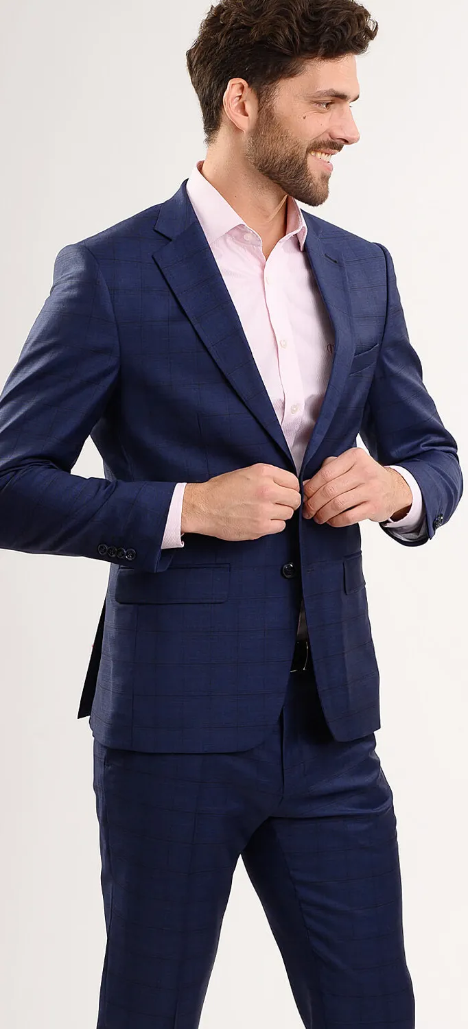 Alain Delon abito slim blu navy quadri neri lana