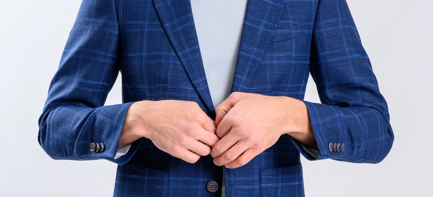 Alain Delon giacca blu a quadri blazer slim fit misto lana