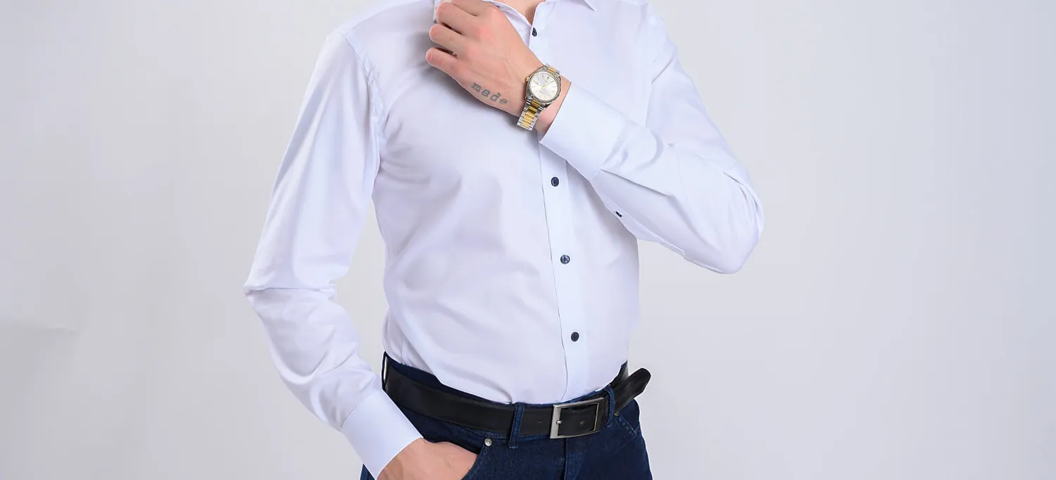 Alain Delon camicia extra slim fit bianca rigata