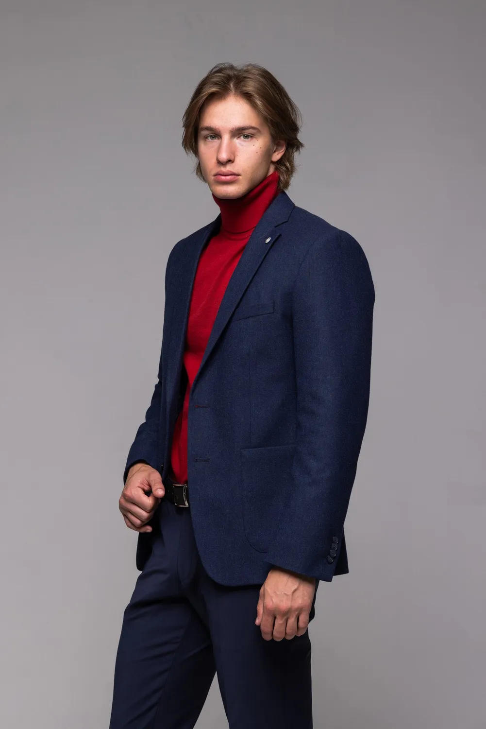Alain Delon giacca blu lana slim struttura fine
