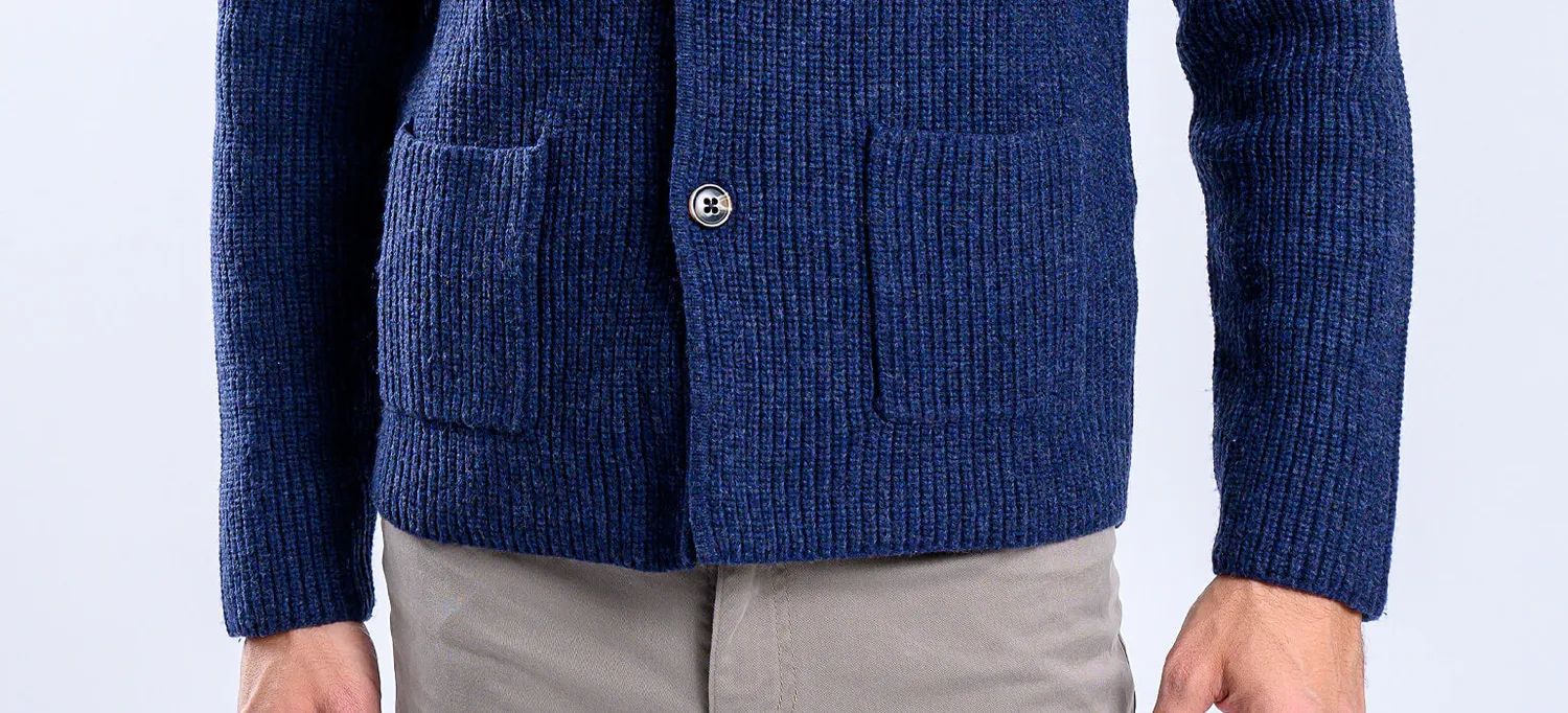 Alain Delon Maglione lana blu collo bottoni tasche
