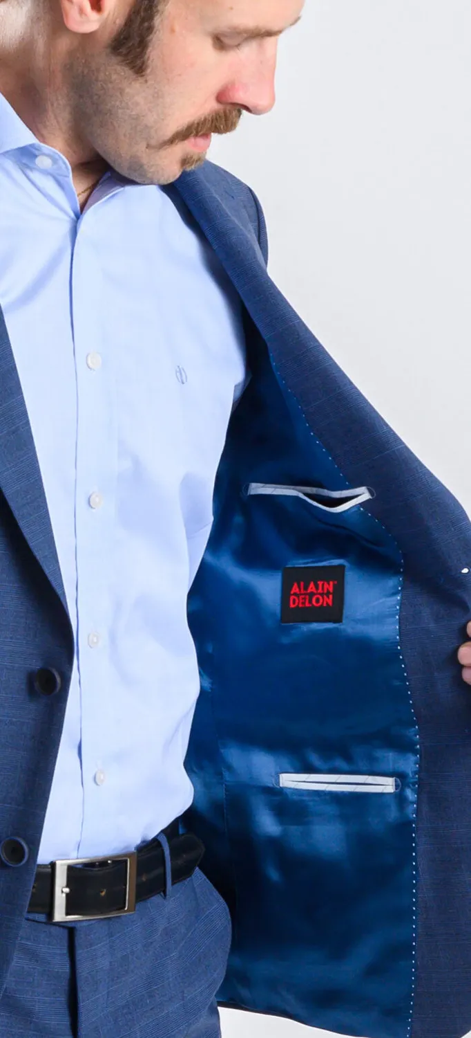 Alain Delon abito slim fit lana blu a quadri