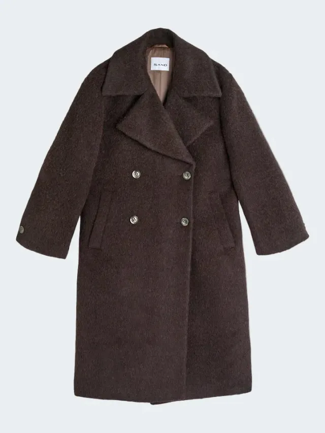 Sand Menswear Anke cappotto mohair marrone scuro doppiopetto
