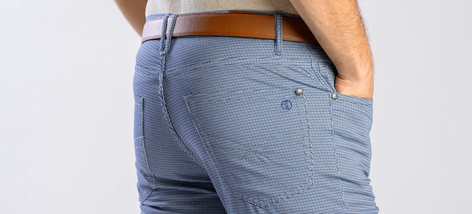 Alain Delon pantaloni slim fit blu grigio cotone