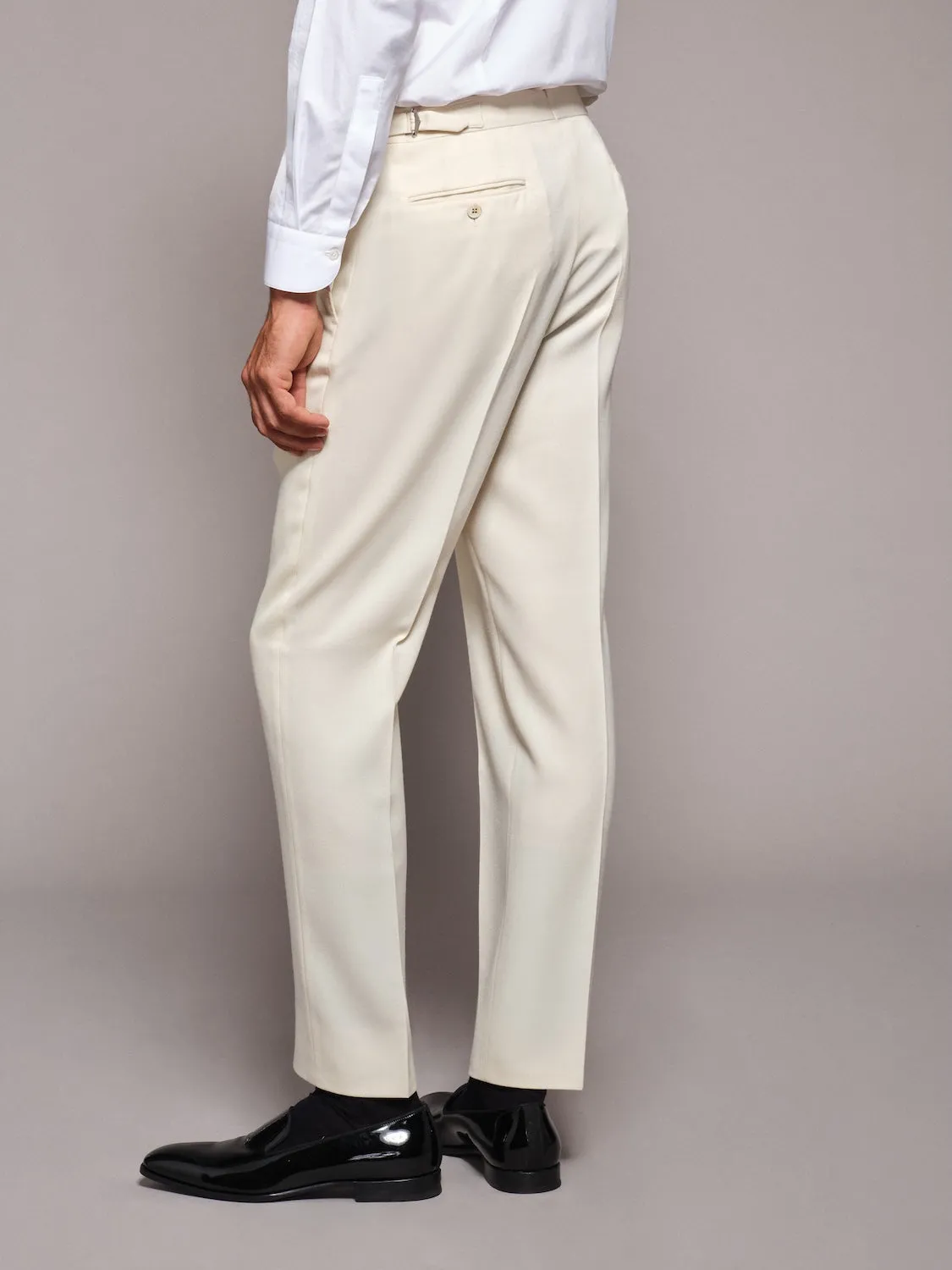 Caruso Pantalone Regular Fit Lana Barathea Bianco